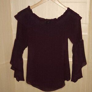 White House Black Market Maroon Off The Shoulder Crochet Silky Top Medium
